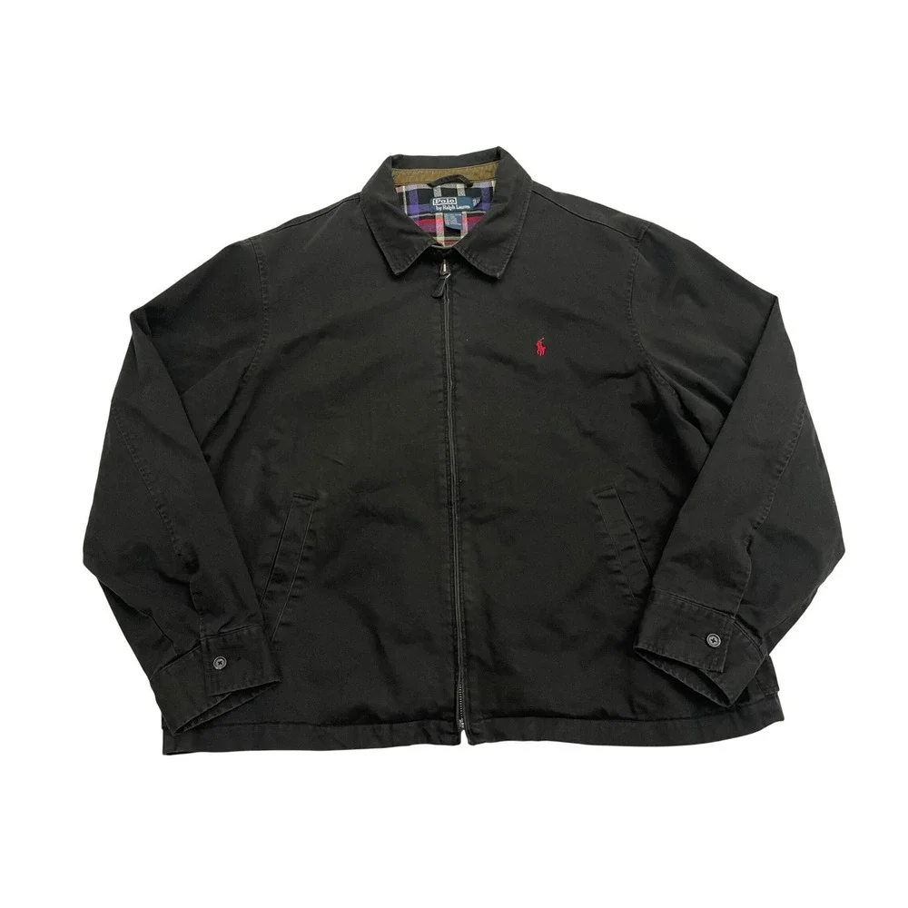 Vintage Polo Ralph Lauren Harrington Jacket 2XB Black Plaid Lined Cotton
